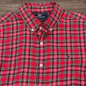 Vineyard Vines Men's Red Plaid SLIM FIT WHALE Button Down Shirt Large‎